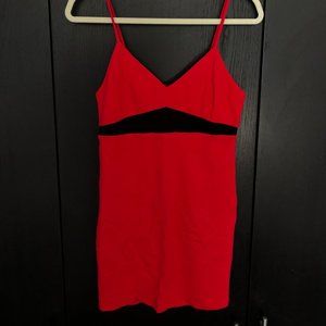 Red Bodycon Dress with Mesh Panel